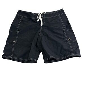 Tommy Bahama Mens M Black Board Shorts Contrast Stitch Cargo Swim Beach Surf